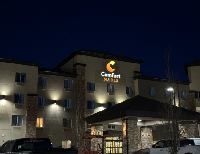Come for Blades Playoff Hockey- Comfort Suites - Night Time Shot